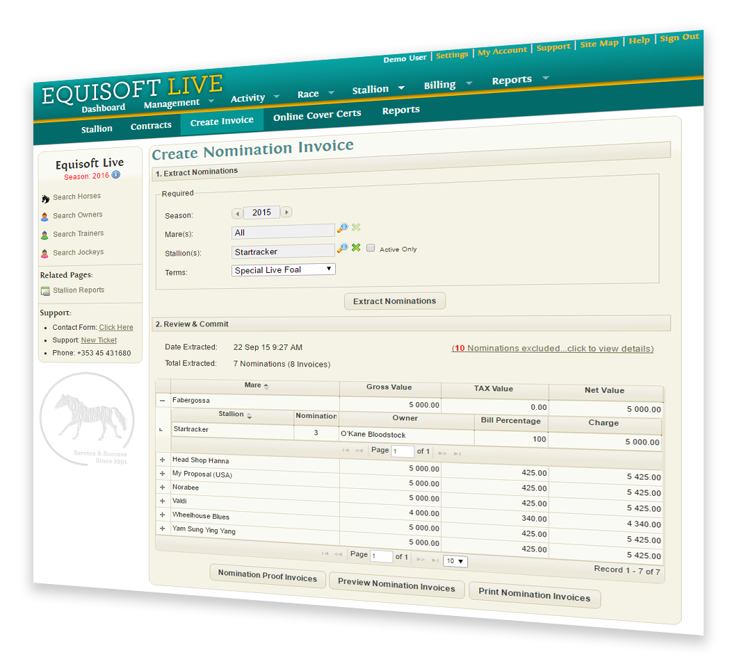 EquisoftLive Stallion Package Invoicing