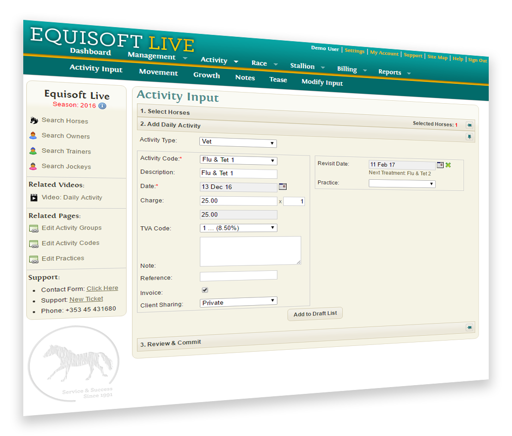 EquisoftLive Billing Package Activities