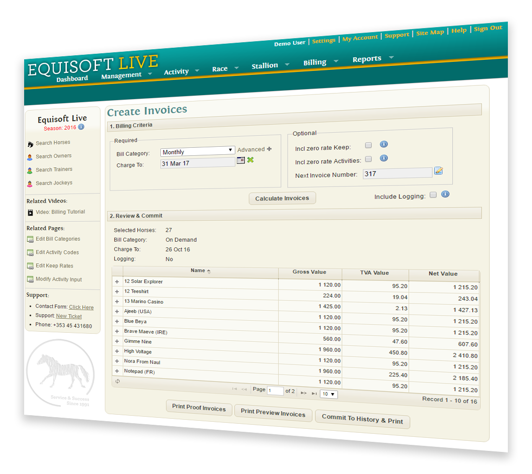EquisoftLive Billing Package Keep/Boards