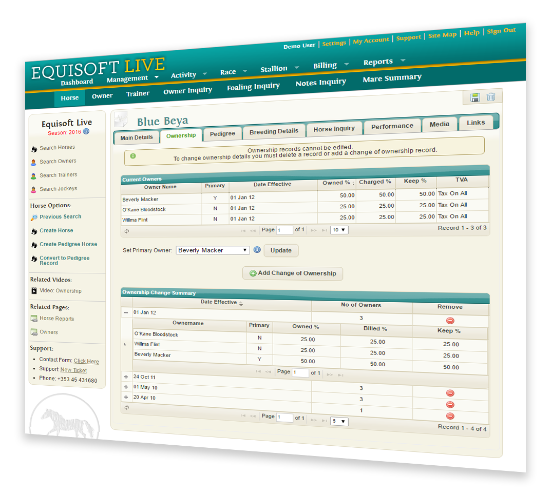 EquisoftLive Billing Package Ownership Management
