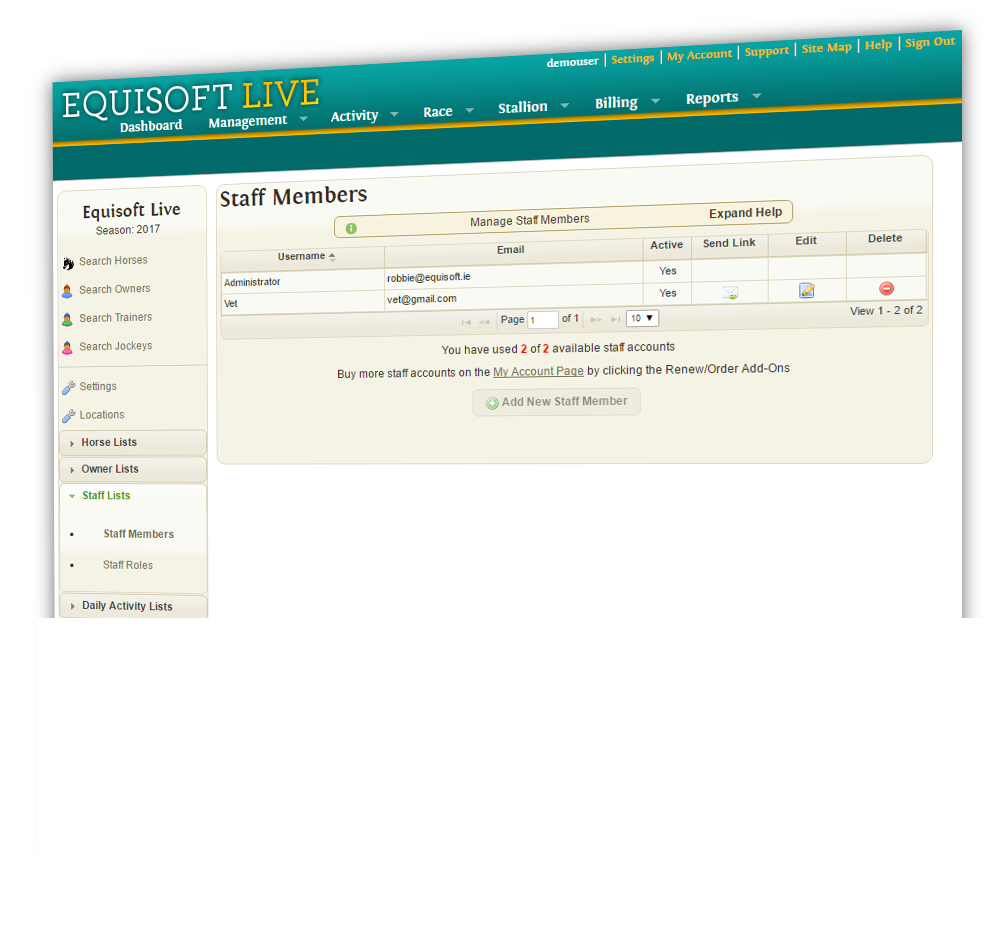 EquisoftLive Additional User Logins Package Staff Accounts