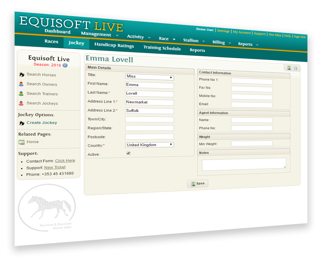 EquisoftLive Racing Package Jockeys, Trainers and Racecourses
