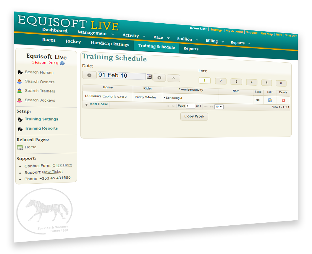 EquisoftLive Racing Training Schedule