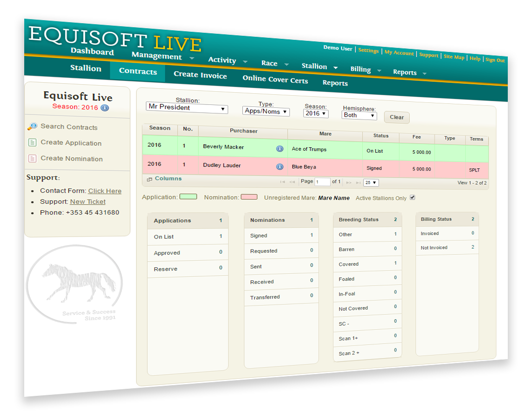 EquisoftLive Stallion Package Creations of Applications and Nominations